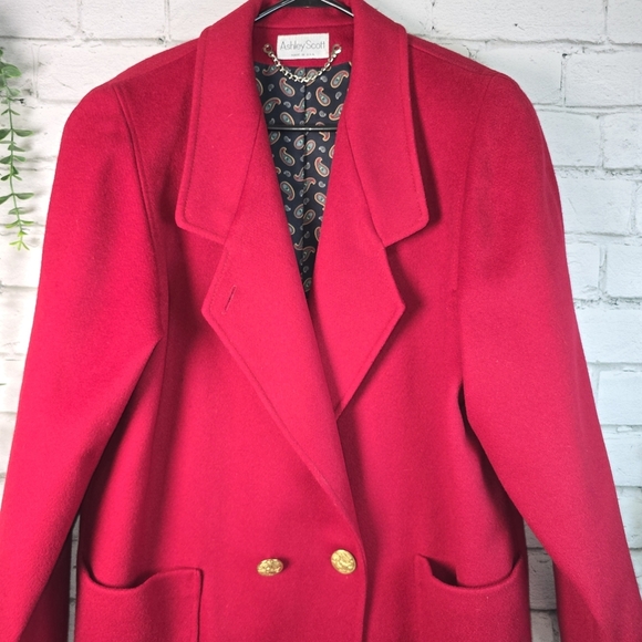 ASHLEY SCOTT VINTAGE WOOL DOUBLE BREASTED COAT GOLD BUTTONS LINED LARGE? - Picture 4 of 11